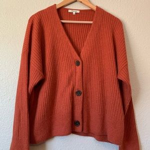 Large wool orange ribbed cardigan madewell button front